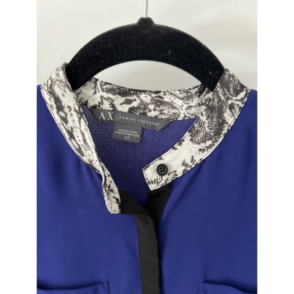 A/X Armani Exchange Banded Collar Sheer Blouse Blue ( S ) - Picture 2 of 3